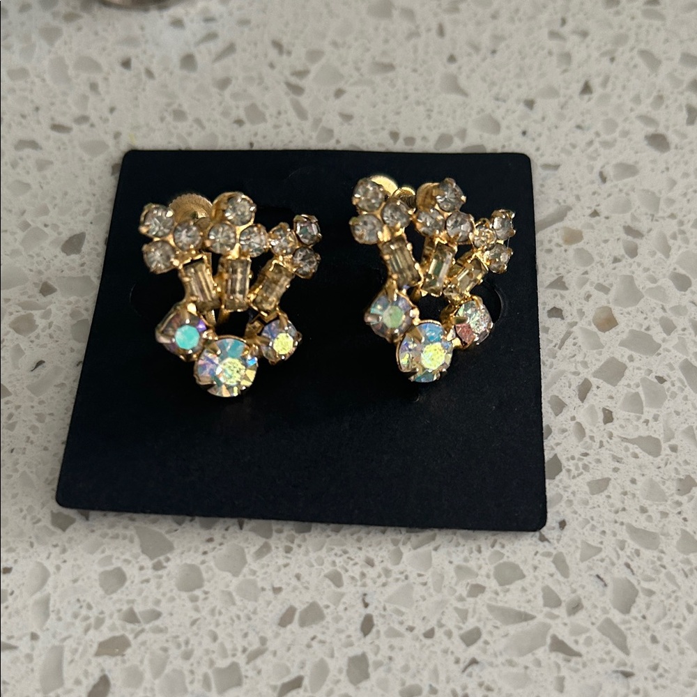 Signed Continental Vintage Rhinestone Clip-On Earrings